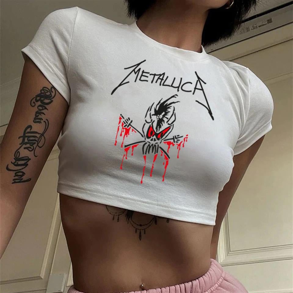 Metallica Bloody Skull Baskılı Siyah Crop
