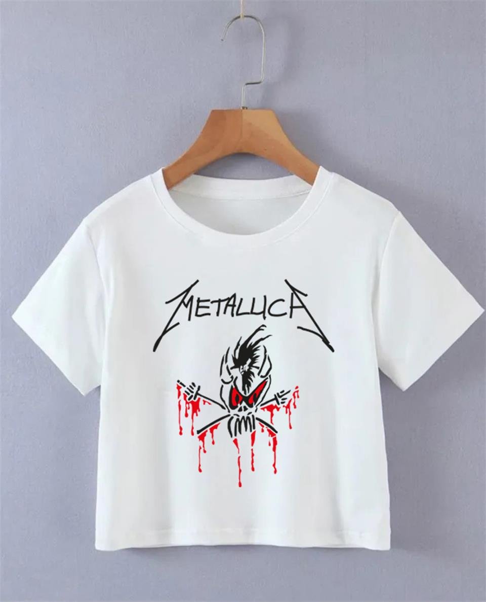 Metallica Bloody Skull Baskılı Siyah Crop