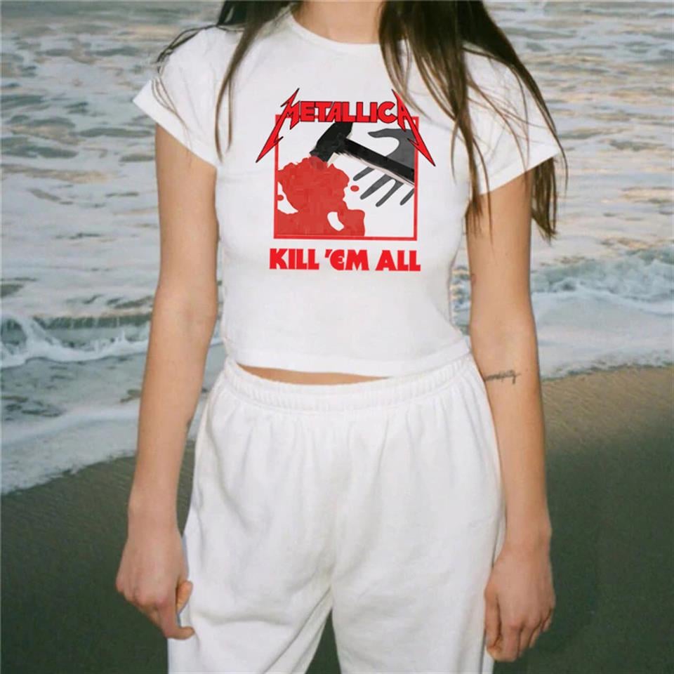 Metallica Kill 'Em All Baskılı Siyah Crop
