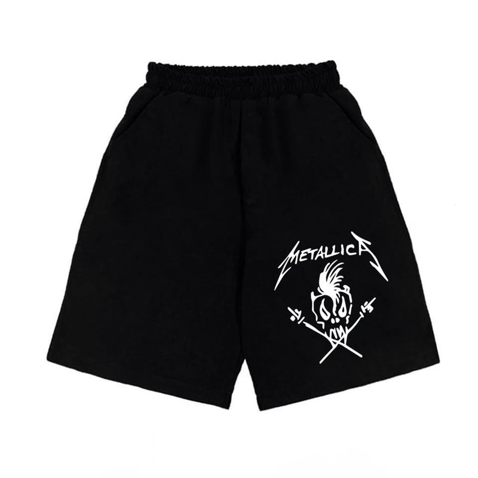 Metallica Skull Baskılı Siyah Unisex Penye Şort