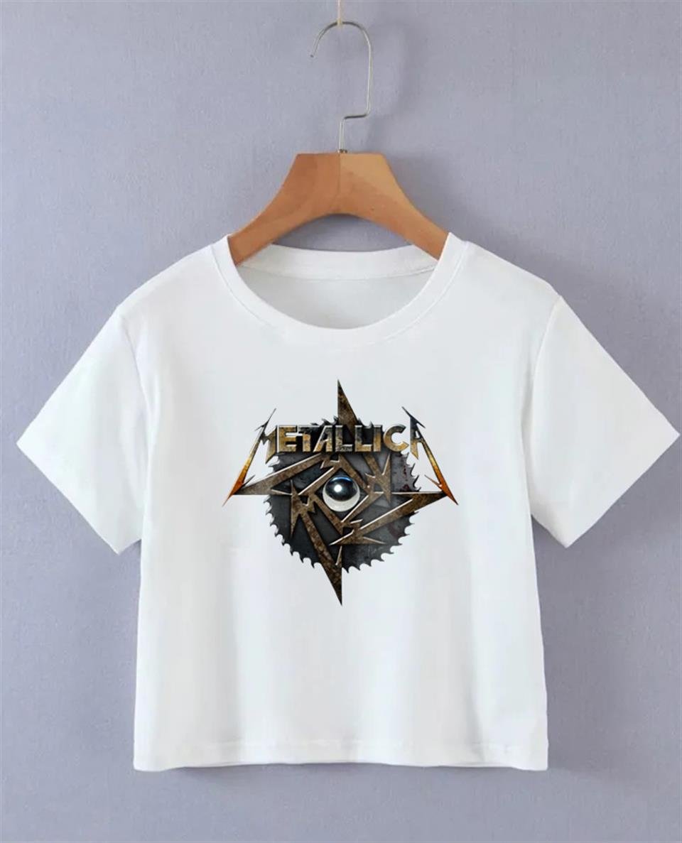 Metallica Symbol Baskılı Siyah Crop