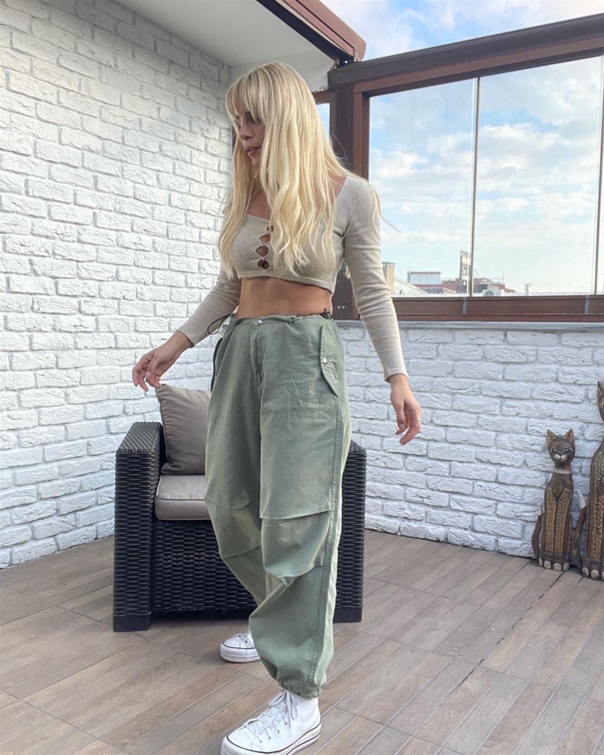 Mint Yeşil Tactical Paraşüt Kumaş Pantolon
