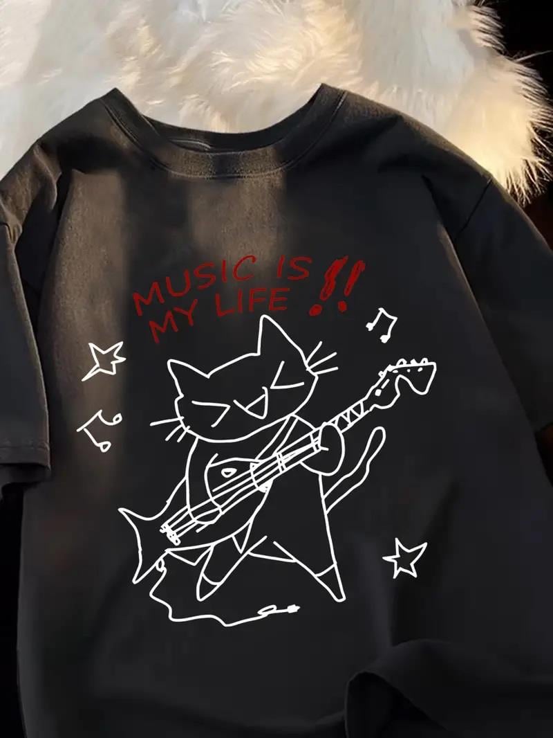 Music is My Life Unisex Siyah Oversize T-shirt