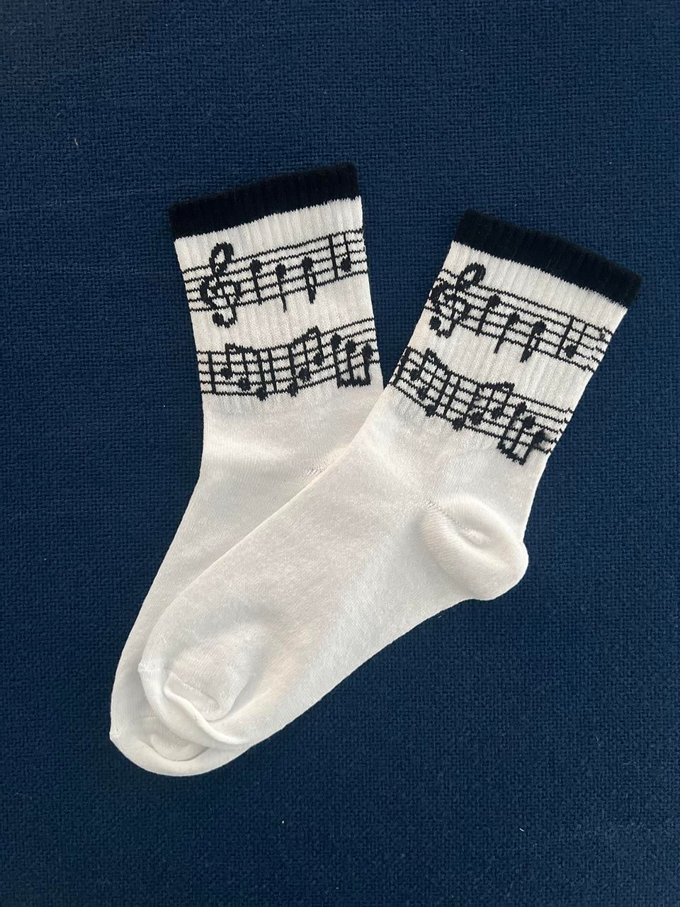 Music Notes Unisex Beyaz Kolej Çorap