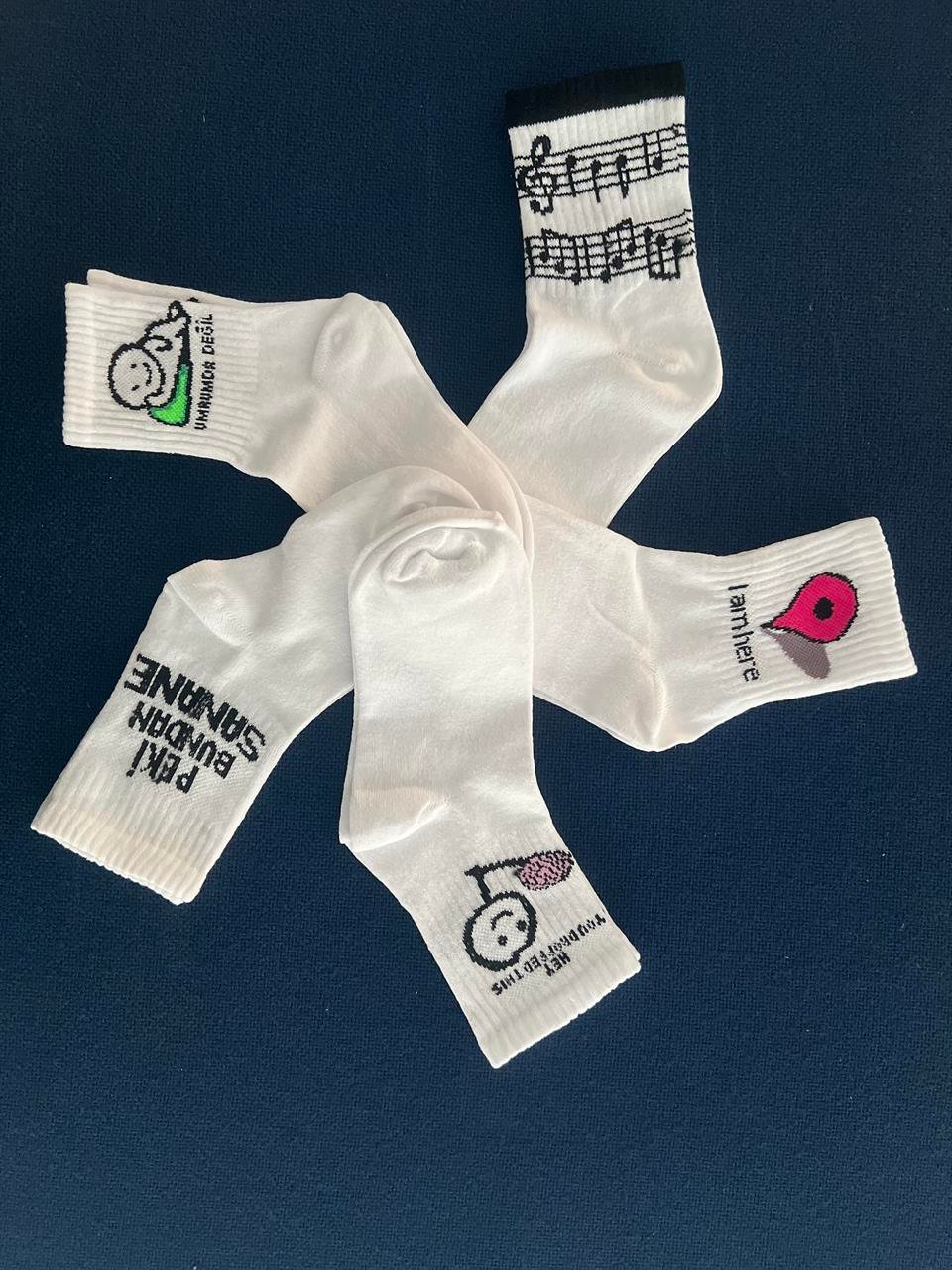 Music Notes Unisex Beyaz Kolej Çorap