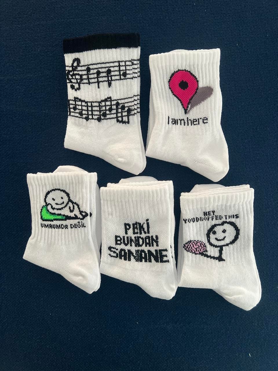 Music Notes Unisex Beyaz Kolej Çorap