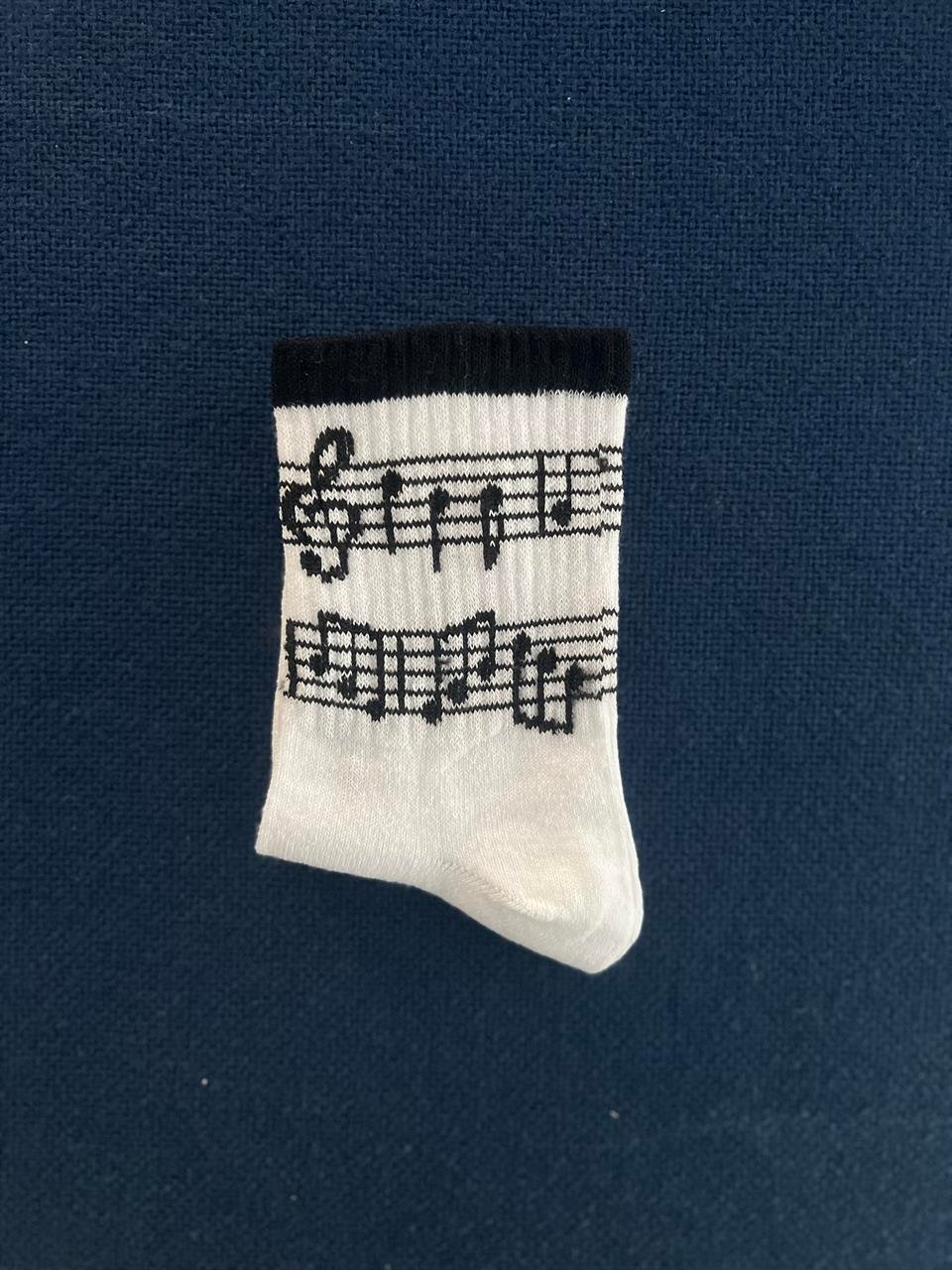 Music Notes Unisex Beyaz Kolej Çorap