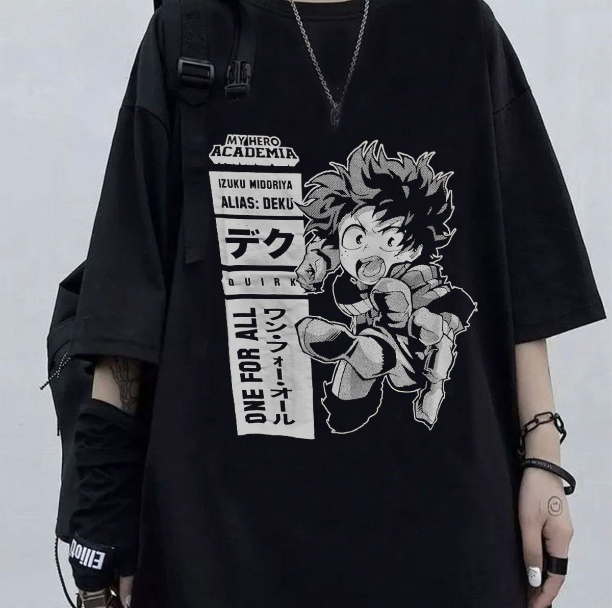 My Hero Academia Baskılı Siyah Oversize Unisex T-shirt