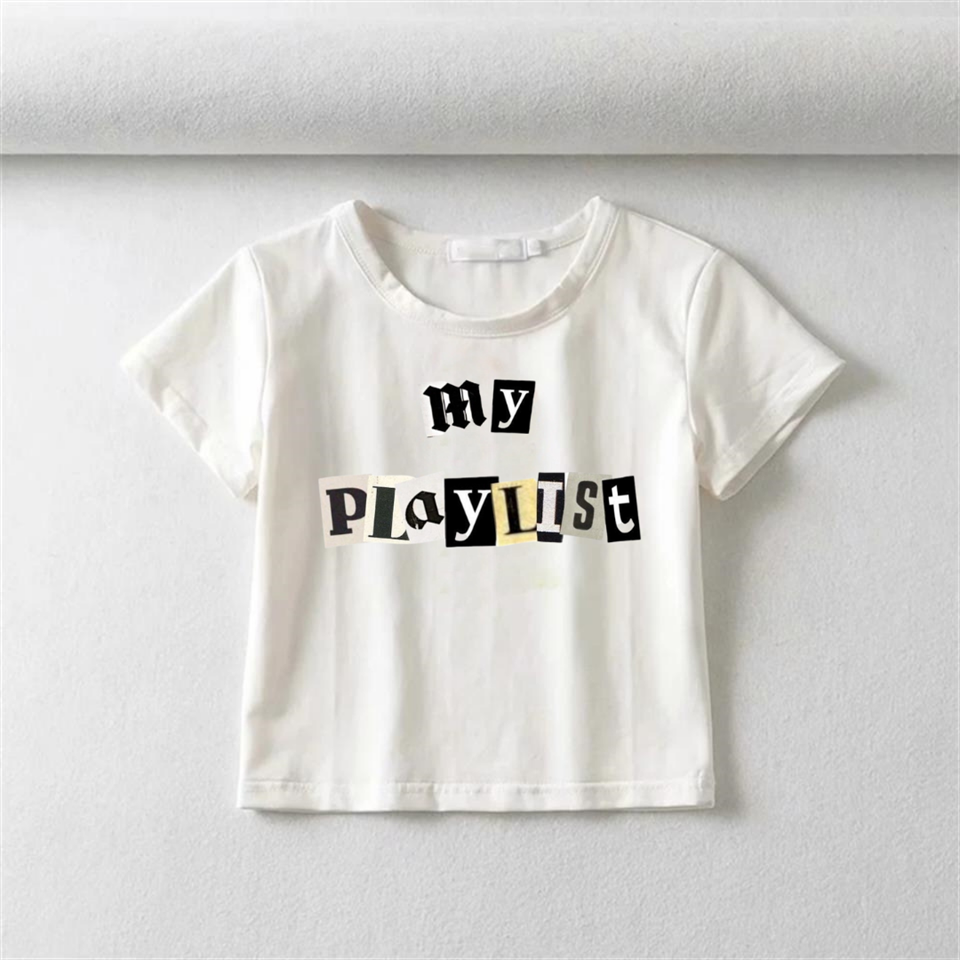 My Playlist Baskılı Beyaz Crop