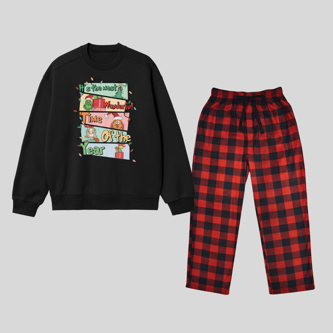 New Year Gift Baskılı Siyah Unisex Oversize Alt Üst 2 Li Takım