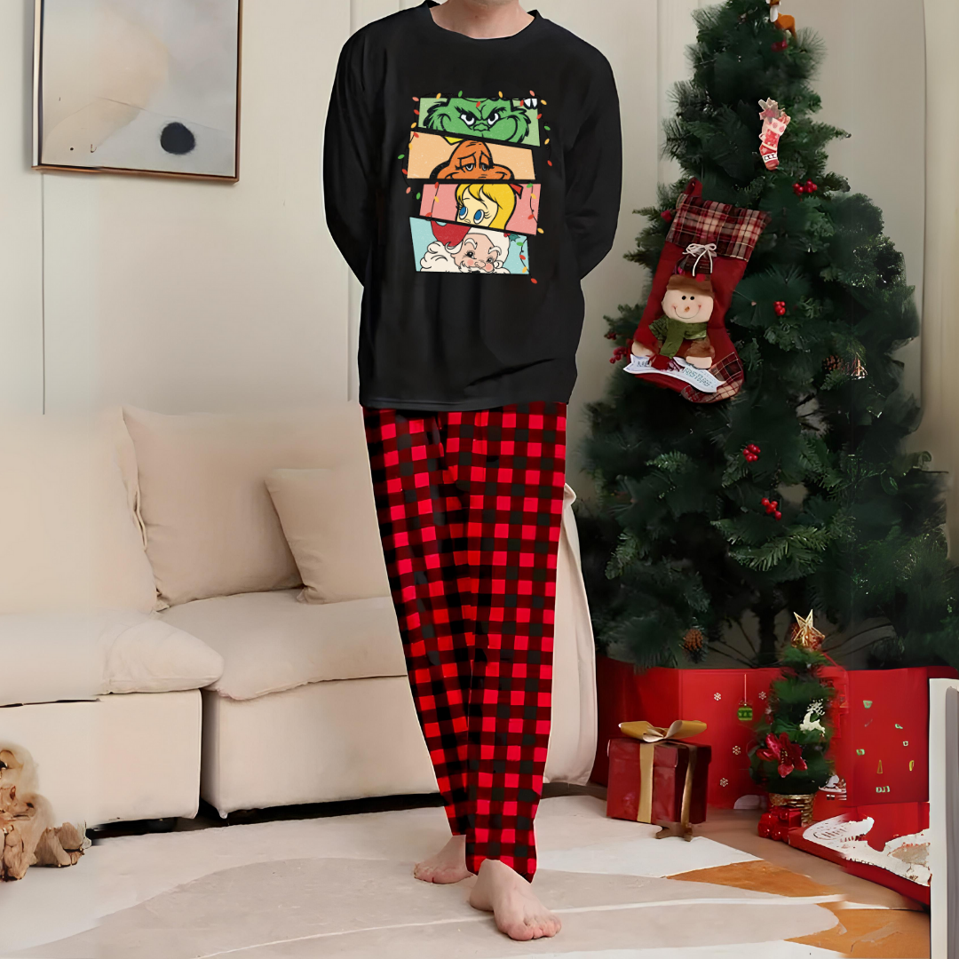 New Year Grinch Face Baskılı Siyah Unisex Oversize Alt Üst 2 Li Takım