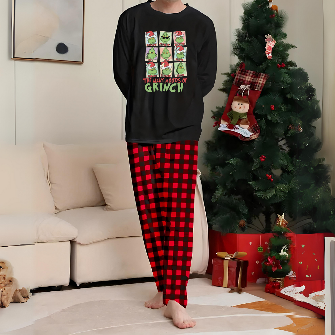 New Year Grinch Kolaj Baskılı Siyah Unisex Oversize Alt Üst 2 Li Takım