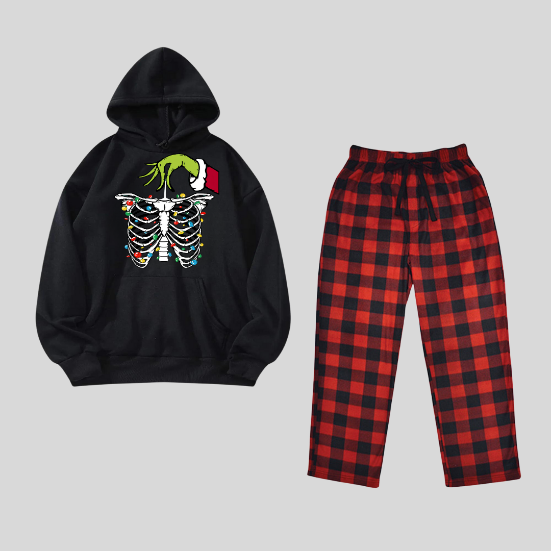 New Year Skull And Candy Baskılı Siyah Unisex Oversize Kapşonlu Alt Üst 2 Li Takım