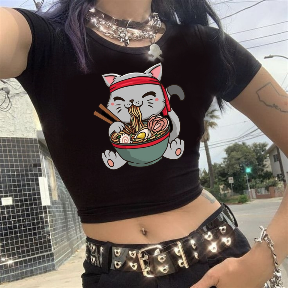 Ninja Cat Noodle Siyah Crop