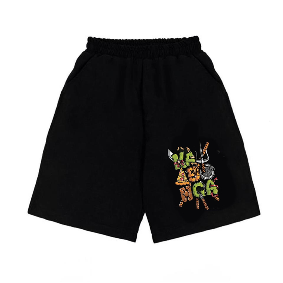 Ninja Kaplumbağa Baskılı Siyah Unisex Penye Şort