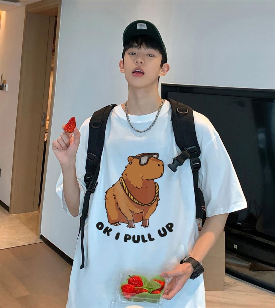 Ok I Pull Up Baskılı Beyaz Unisex Oversize T-shirt