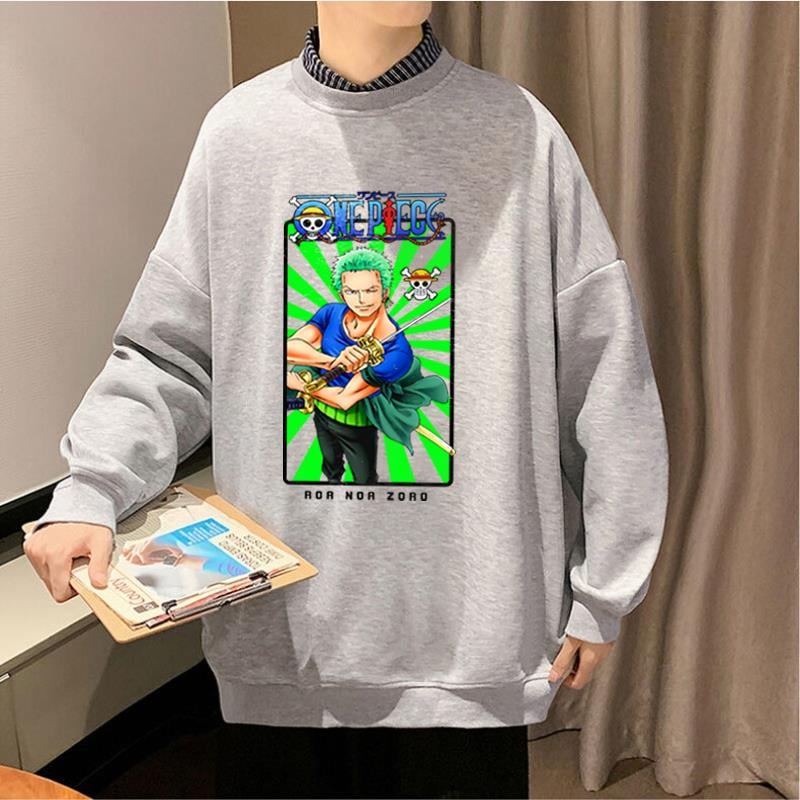 One Piece With Sword Baskılı Gri Unisex Oversize Bisiklet Yaka Sweatshirt