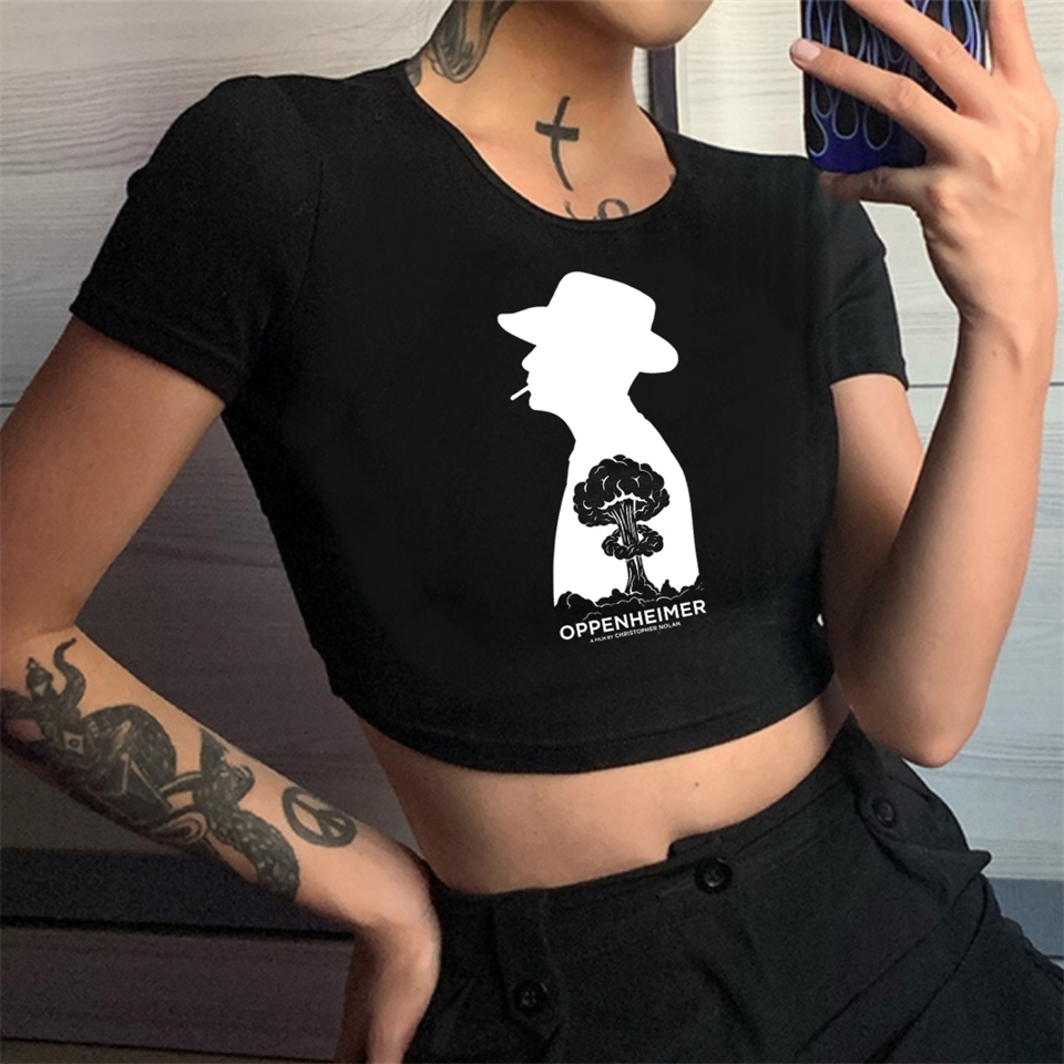 Oppenheimer Baskılı Siyah Crop