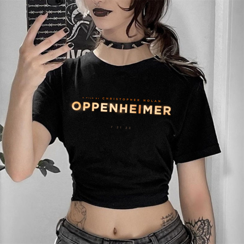 Oppenheimer Baskılı Siyah Crop