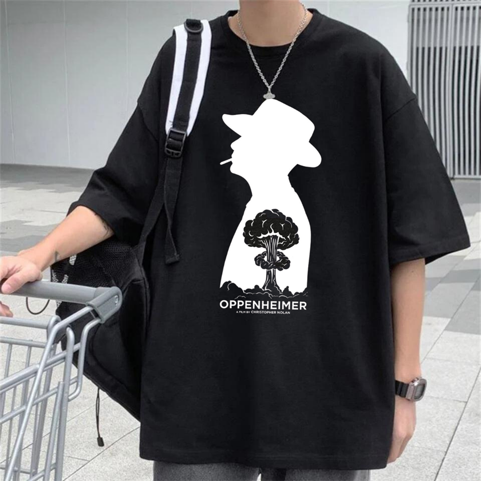 Oppenheimer Baskılı Siyah Unisex Oversize T-shirt