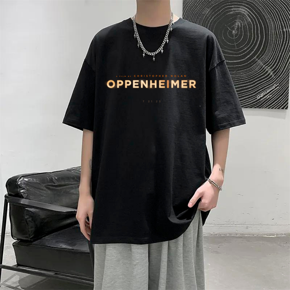 Oppenheimer Baskılı Siyah Unisex Oversize T-shirt