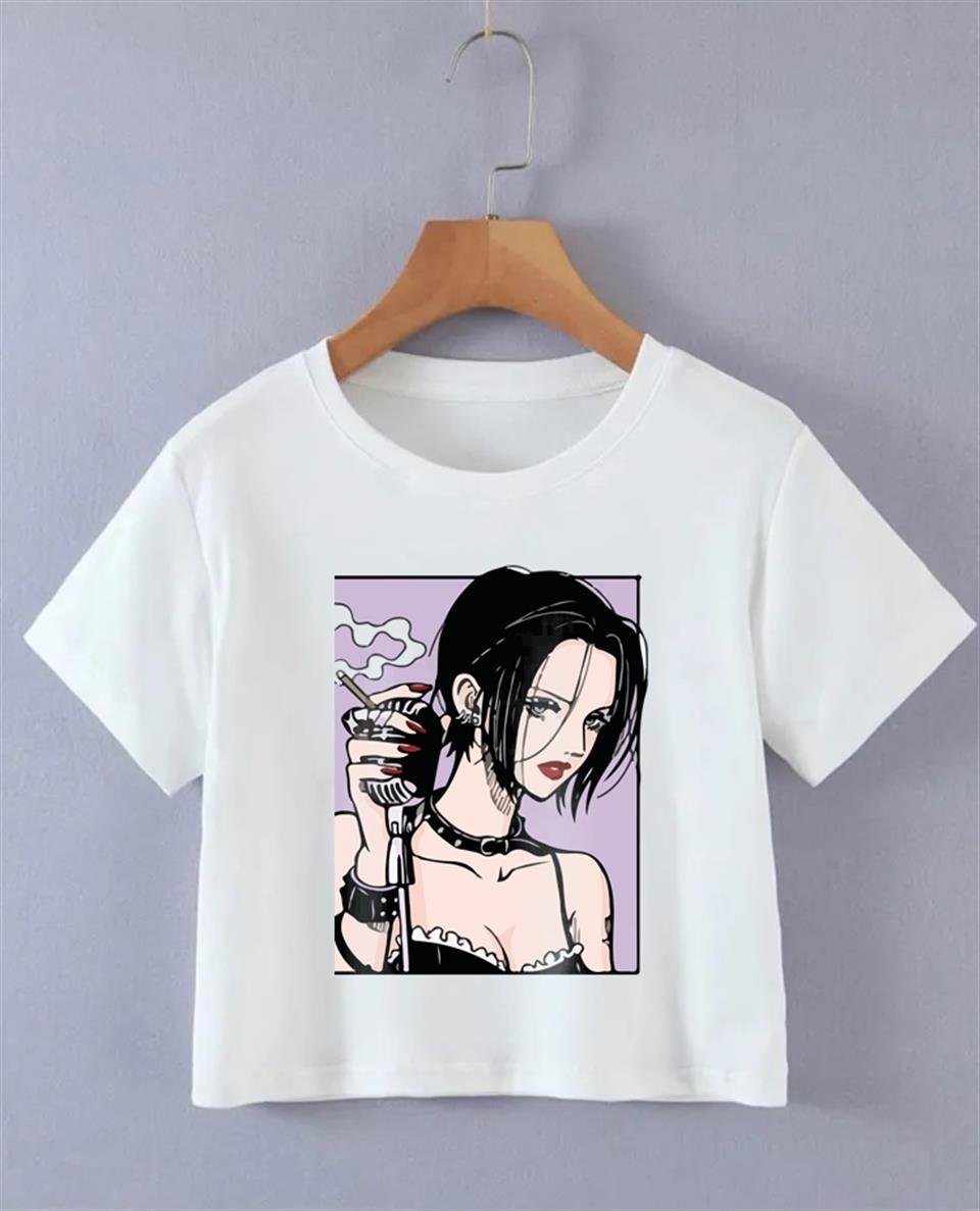 Osaki Nana Baskılı Beyaz Crop