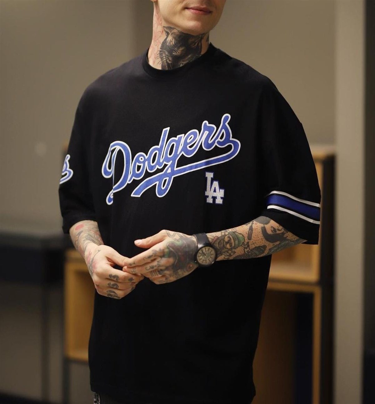 Oversize Dodgers Unisex Siyah T-Shirt
