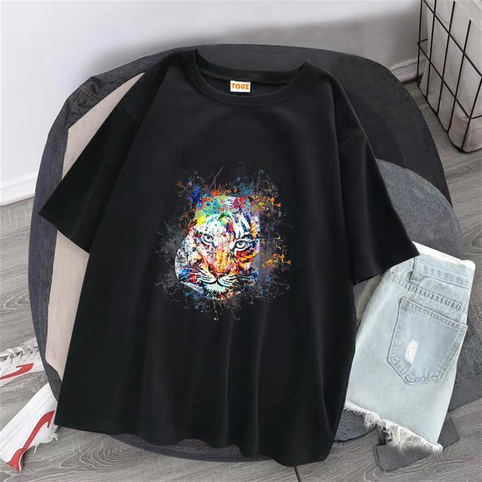 Painted Lion Baskılı Siyah Unisex Oversize T-shirt