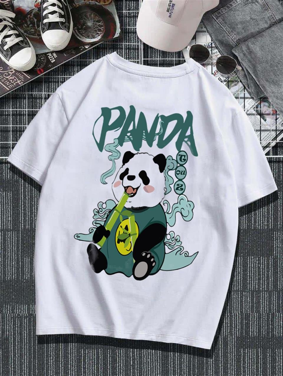 PANDA SIRT BASKILI BEYAZ UNISEX OVERSIZE T-SHIRT