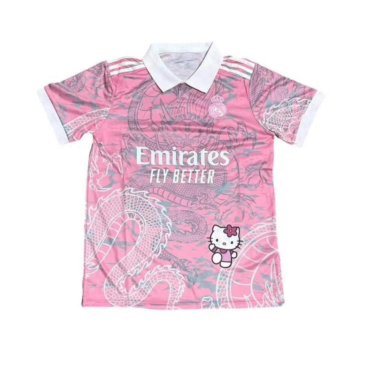 Pembe Kitty Madrid Dragon Jersey Siyah Düğmeli Yaka Forma