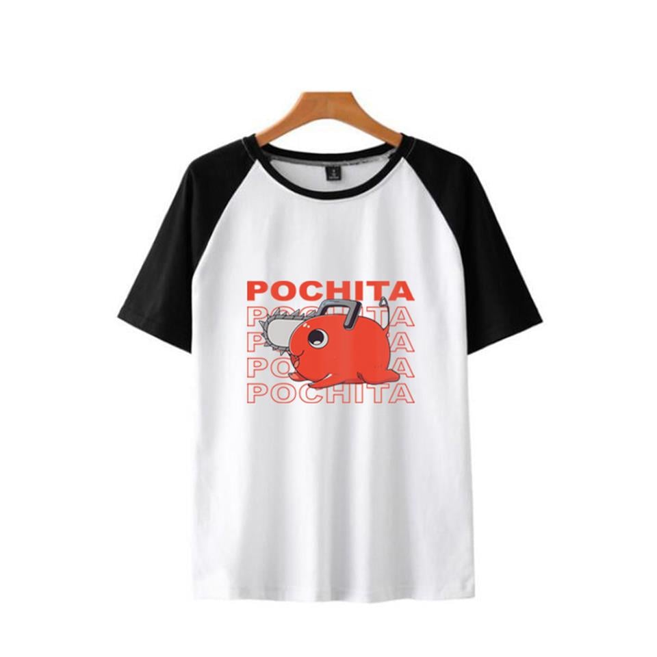 Pochita Baskılı Reglan Kol Beyaz Unisex Oversize T-shirt