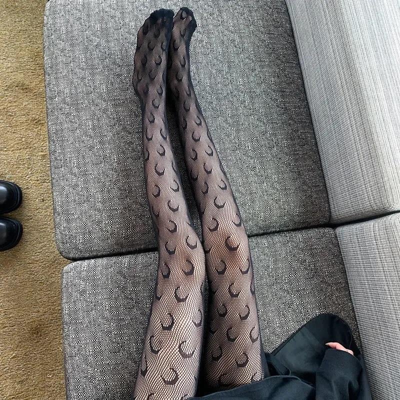 Punk Gothic Lolita Ay Desenli Ithal Fileli Külotlu Çorap