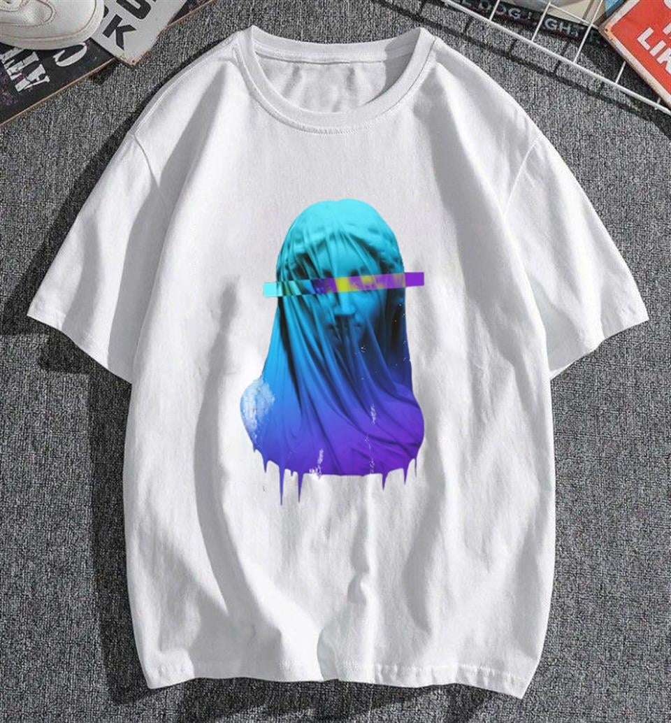 Purple Art Baskılı Beyaz Unisex Oversize T-shirt