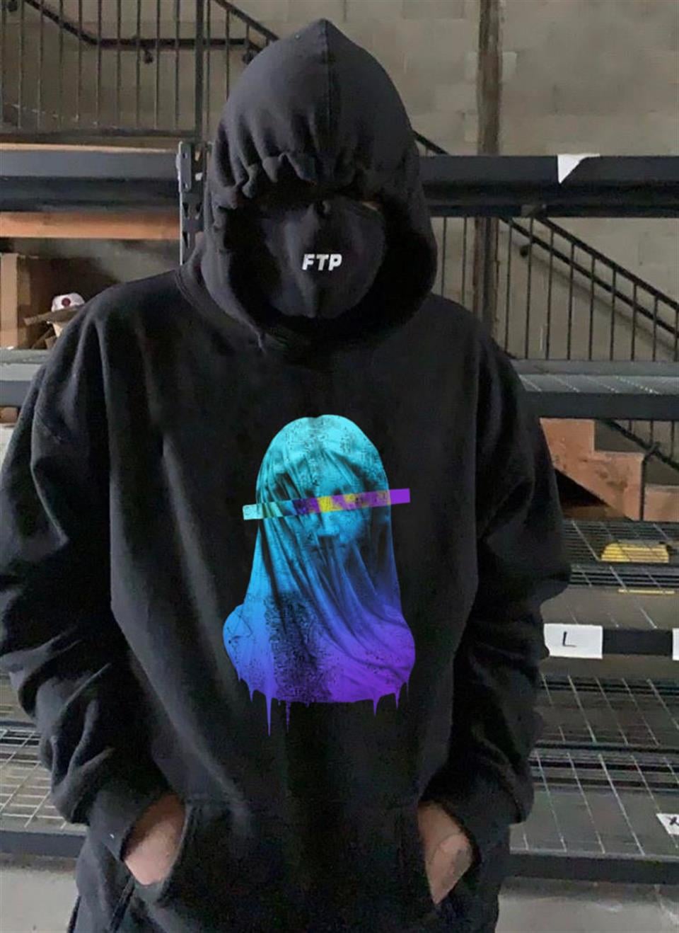 Purple Art Siyah Unisex Kapüşonlu Oversize Sweatshirt Hoodie