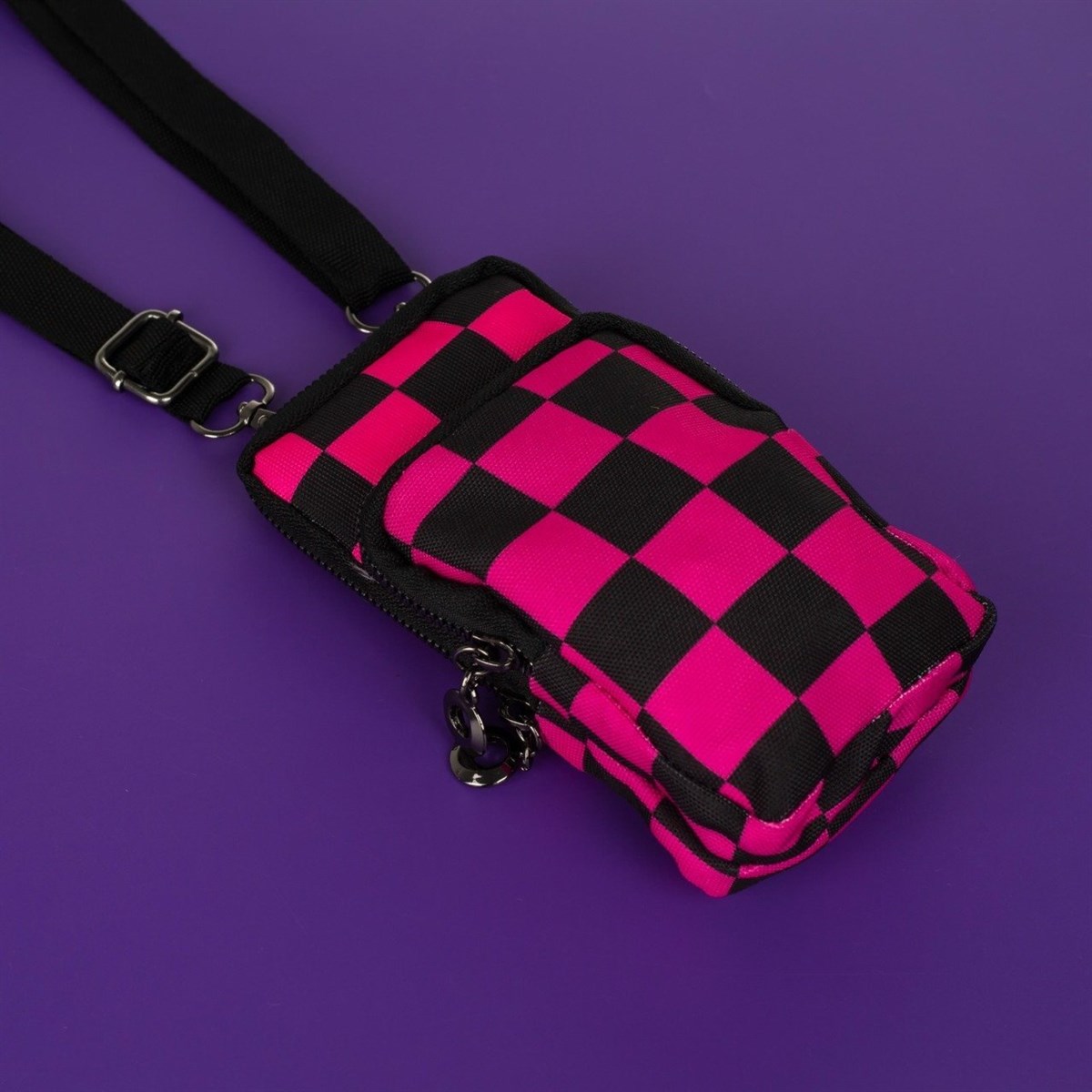 Purple Black Checkers Telefon Çantası