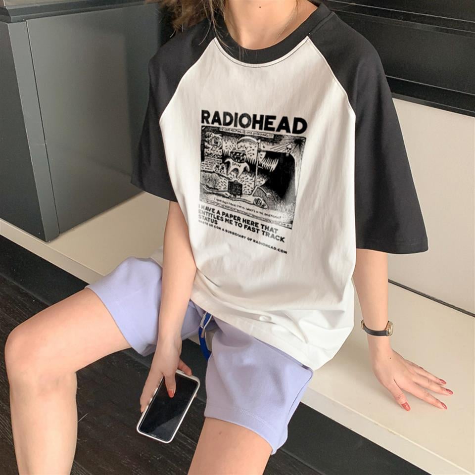 Radiohead Baskılı Raglan Sleeve Beyaz Unisex Oversize T-shirt