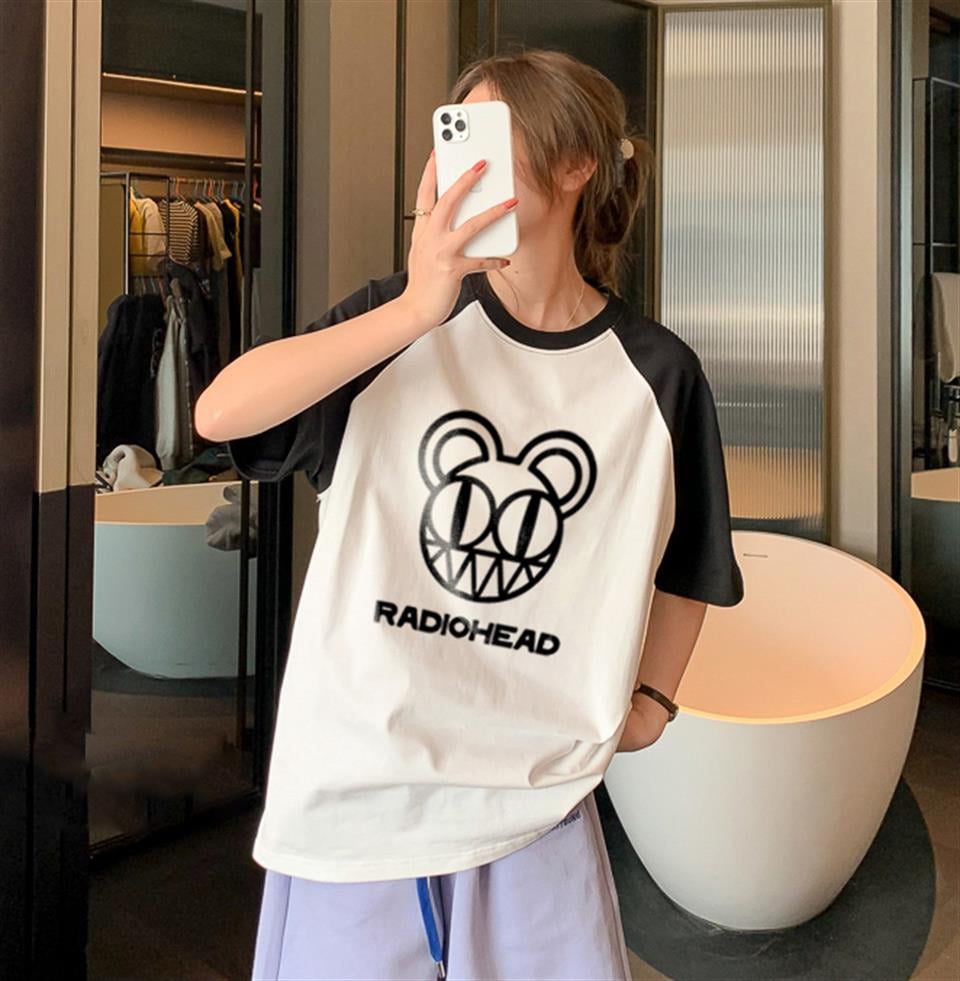 Radiohead Face Baskılı Raglan Sleeve Beyaz Unisex Oversize T-shirt