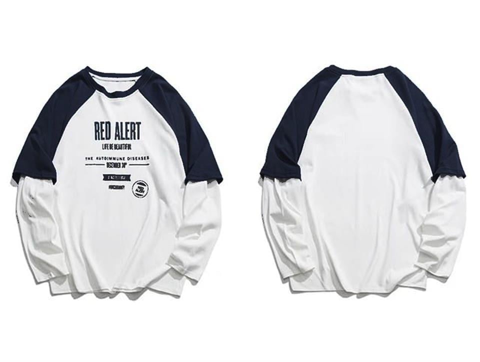 Red Alert Baskılı Fake Sleeves Reglan Kol Unisex Beyaz T-shirt