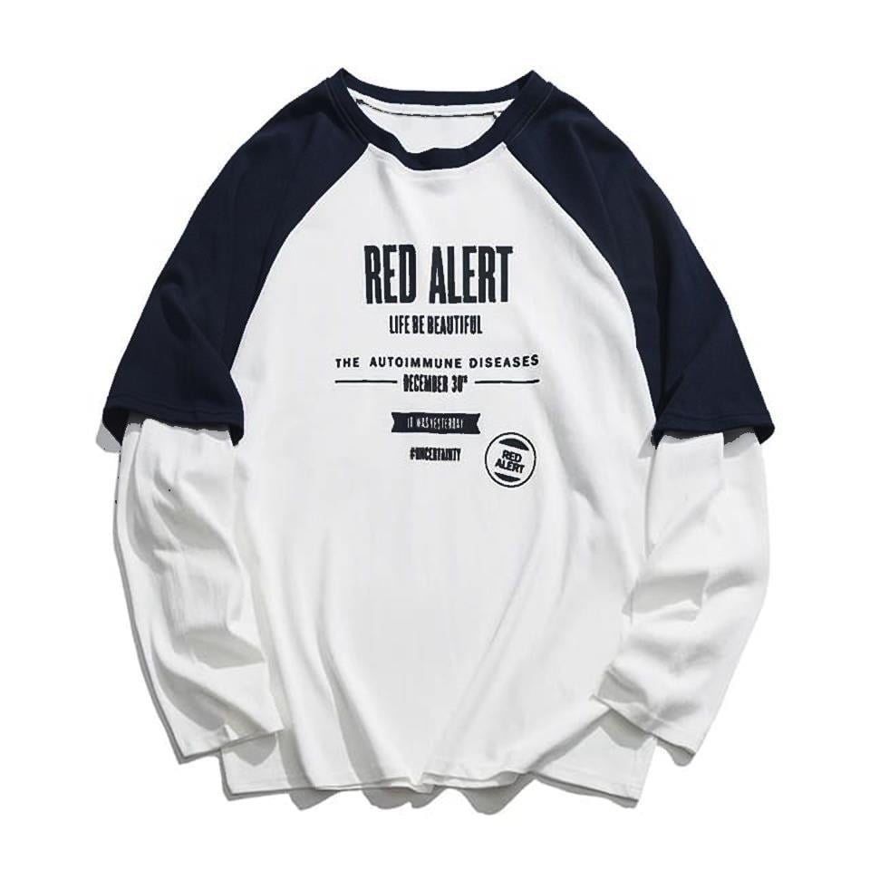 Red Alert Baskılı Fake Sleeves Reglan Kol Unisex Beyaz T-shirt
