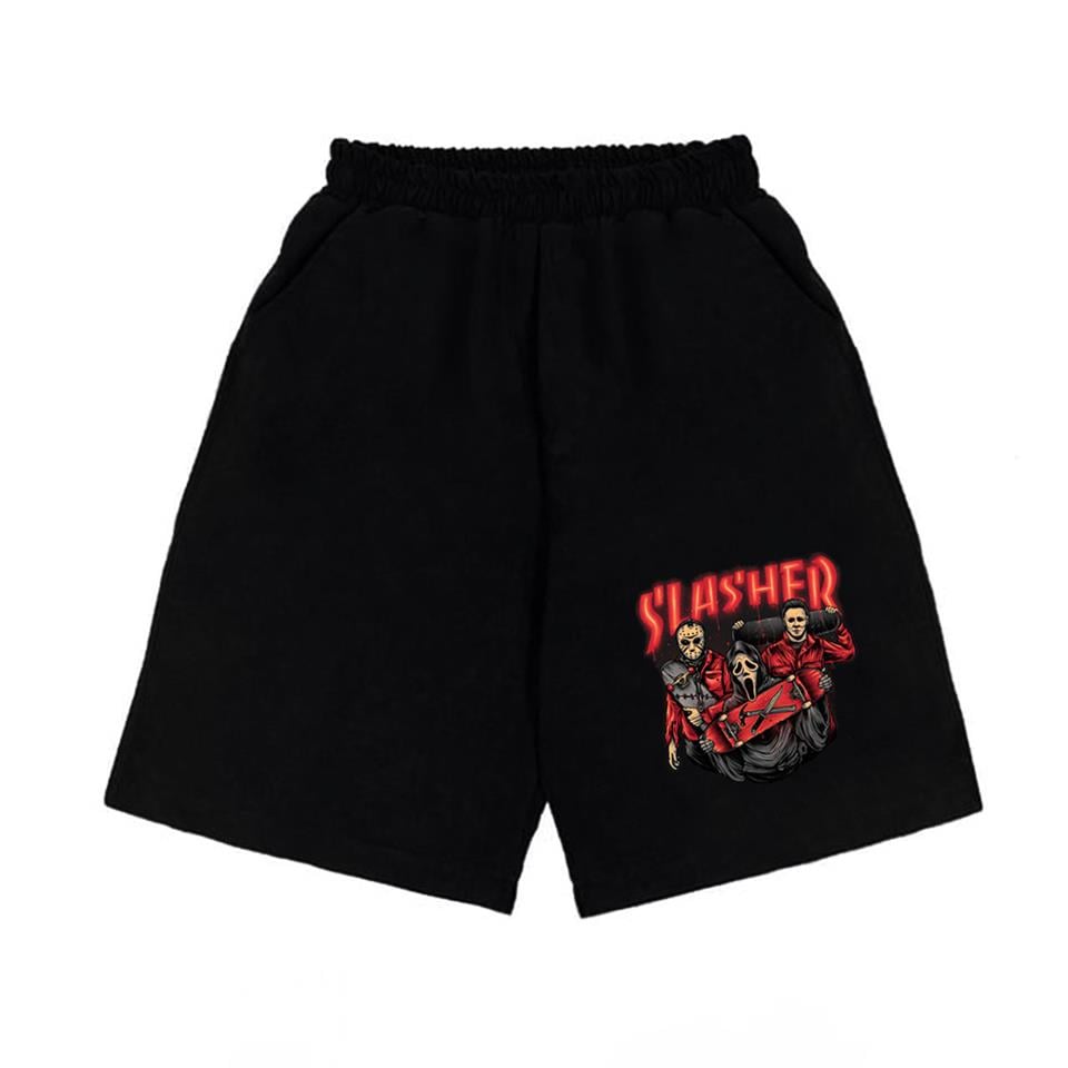 Red Slasher Baskılı Siyah Unisex Penye Şort