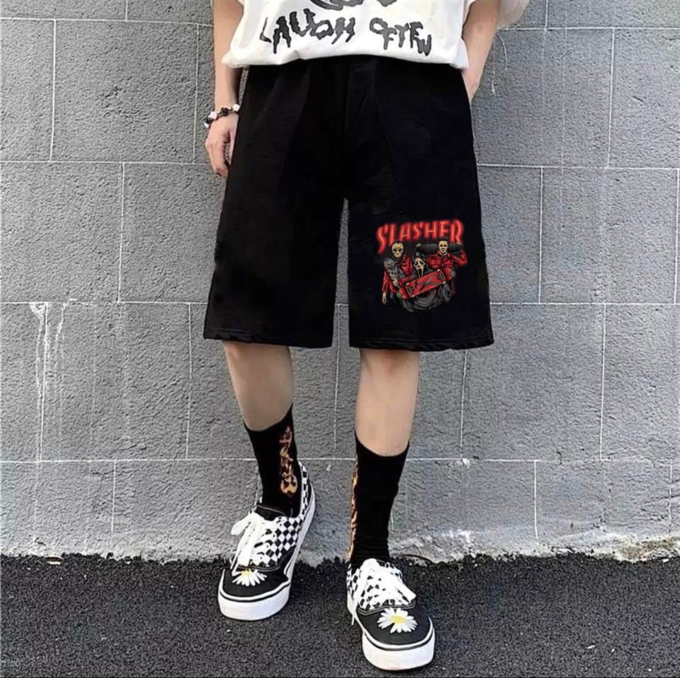 Red Slasher Baskılı Siyah Unisex Penye Şort
