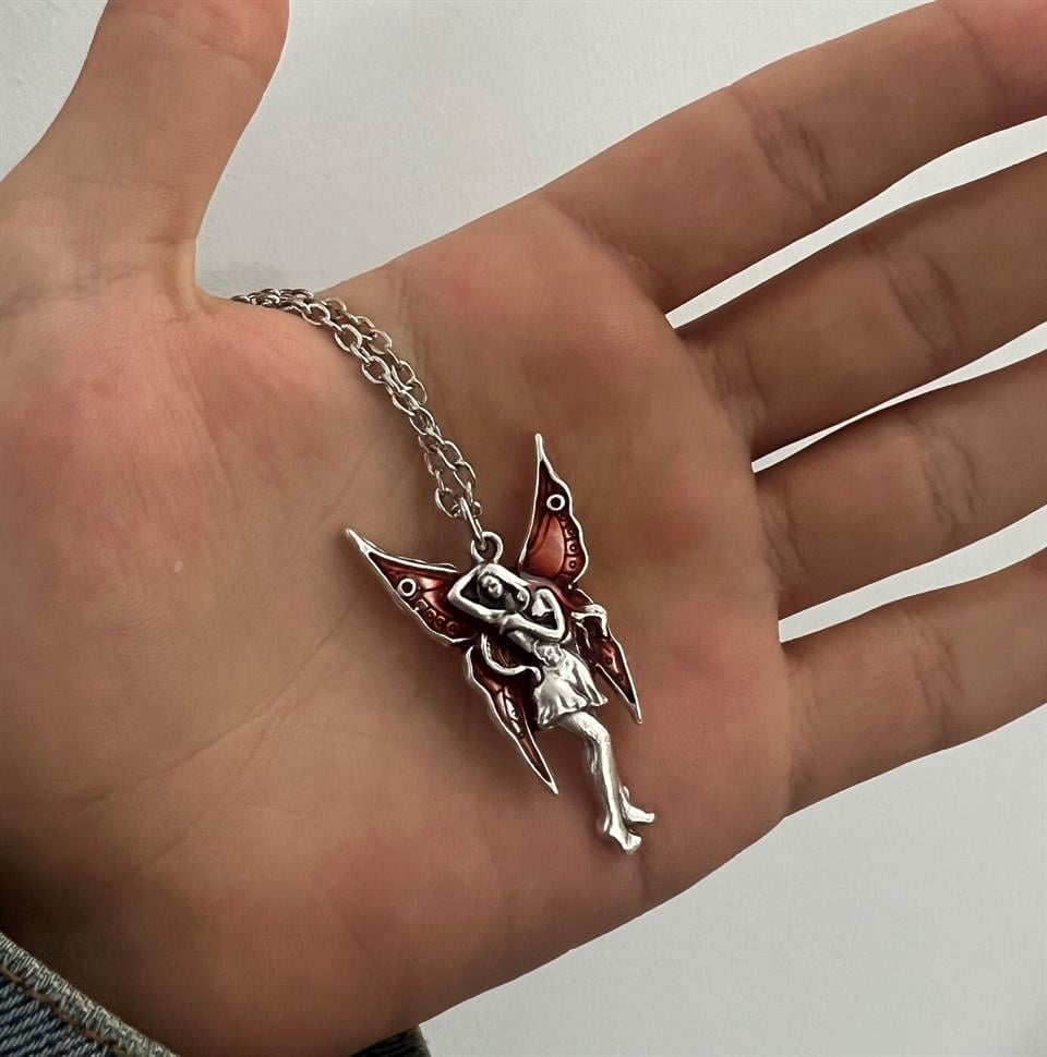 Red Winged Fairy Tasarım Unisex Kolye