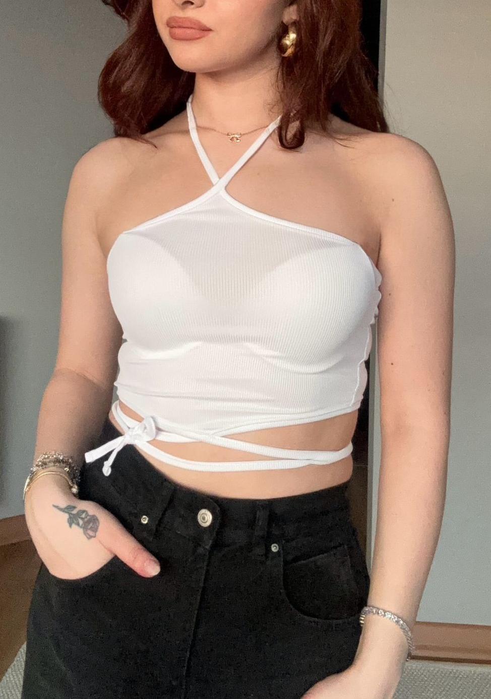 Reglan Kol Ribanalı Crop Bluz
