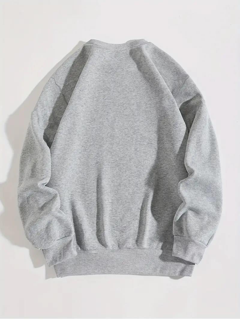Ribbon Baskılı Gri Unisex Oversize Bisiklet Yaka Sweatshirt