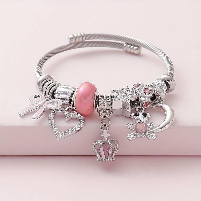 Ribbon Detalı Zirkon Charm Bileklik