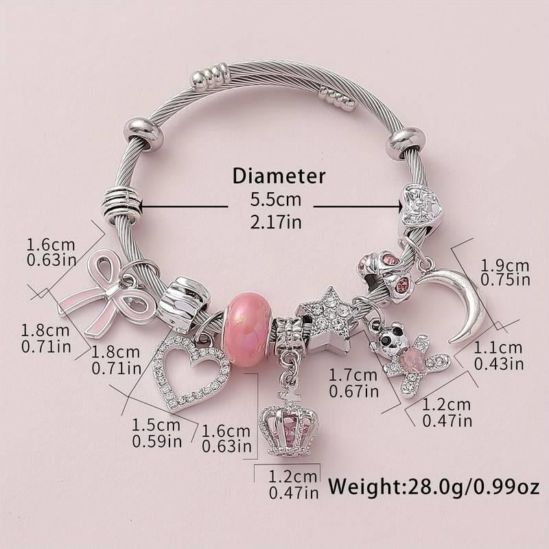 Ribbon Detalı Zirkon Charm Bileklik