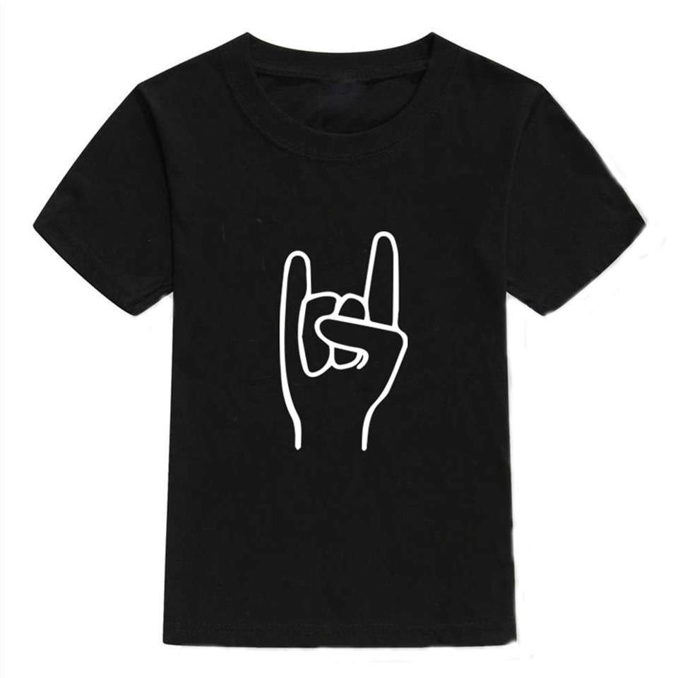 Rock Hand Baskılı Siyah Çocuk T-shirt