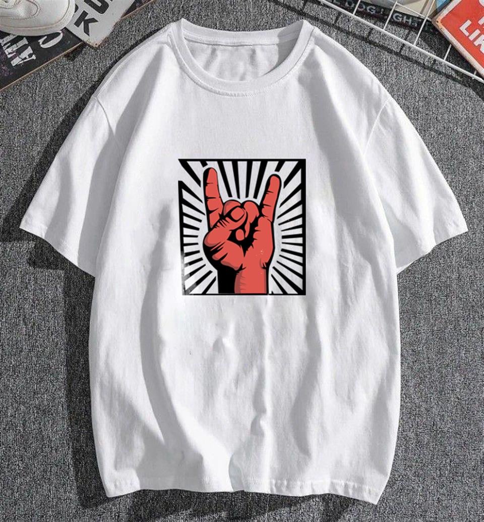 Rock Hand Beyaz Unisex Oversize T-shirt