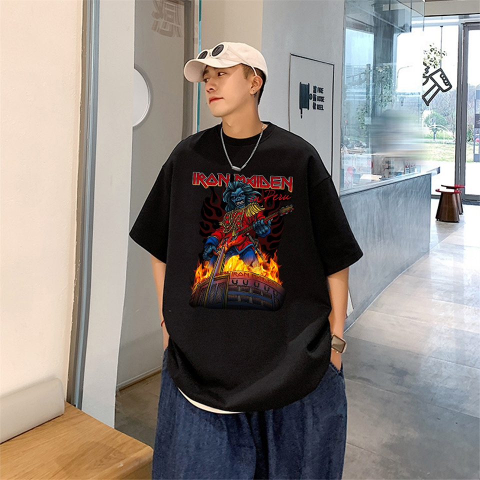 Rock Serisi Iron Maiden Baskılı Siyah Unisex Oversize T-shirt