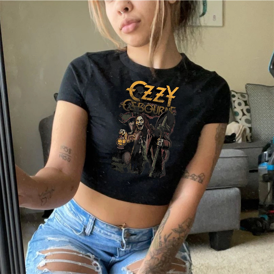 Rock Serisi Ozzy Osbourne Baskılı Siyah Crop